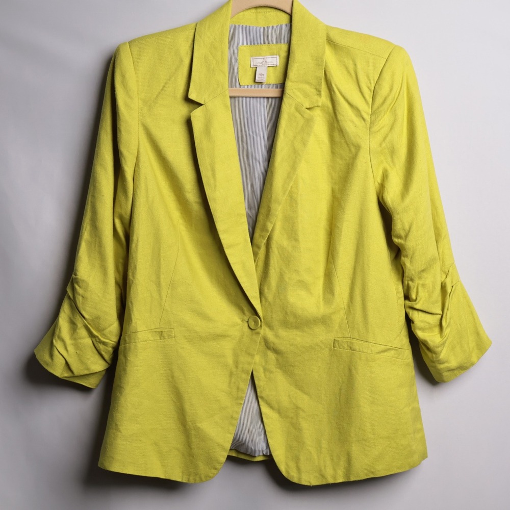 Jules & Leopold‎ Lime Green Linen Blend Ruched Sleeve Blazer Jacket WI3335BA M